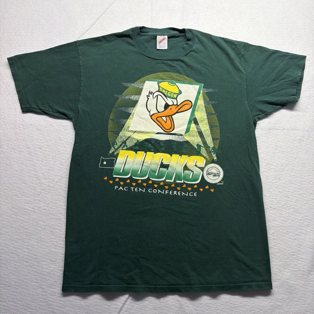 Vintage 90s Jerzees Oregon Ducks Pac Ten Conference Green T-Shirt - Men’s Large